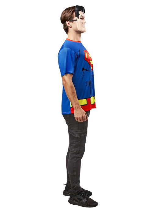 Men's DC Comics Ben Cooper Superman T-Shirt and Half Mask - costumesupercenter.com