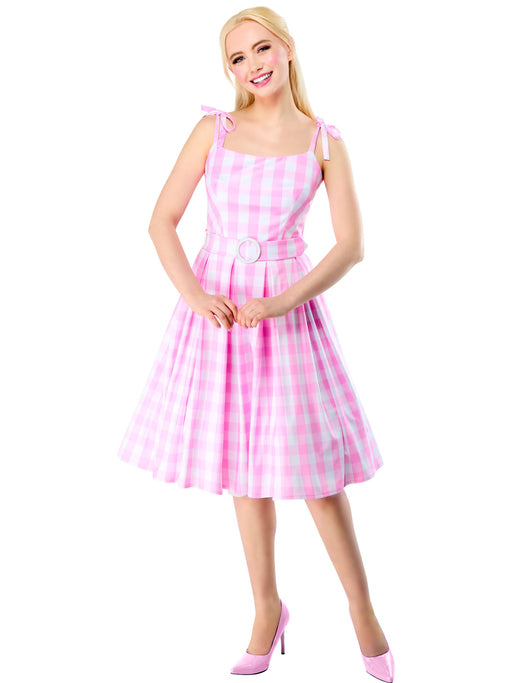 Women's Barbie Movie Perfect Day Pink Gingham Dress - costumesupercenter.com