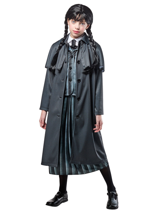 Girls' Wednesday Gray Houndstooth Print Coat - costumesupercenter.com
