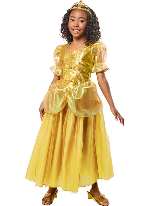 Girls' Gold Beauty Princess Dress and Tiara - costumesupercenter.com