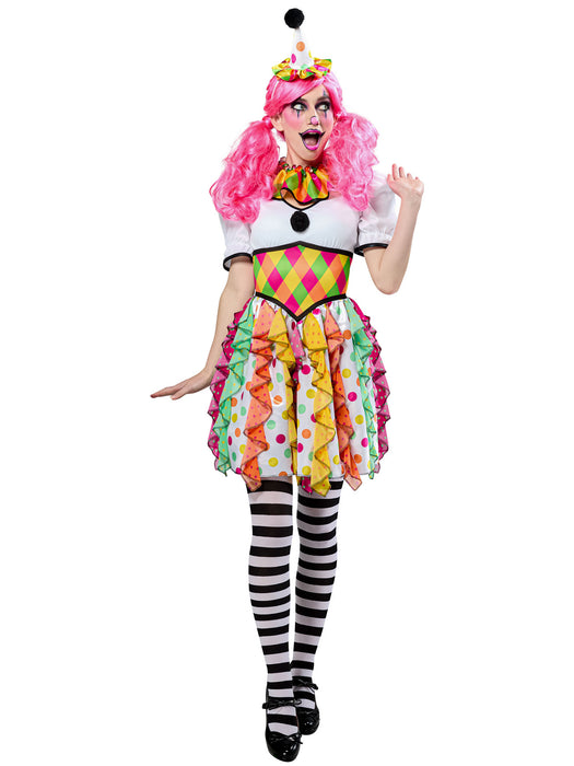 Women's Polka Dot Plaid Clown Costume - costumesupercenter.com