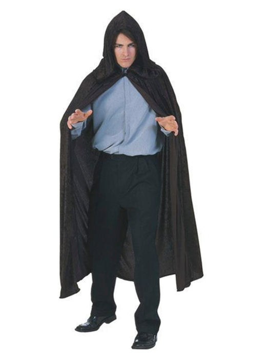 Hooded Velvet Black Cape Adult Costume - costumesupercenter.com