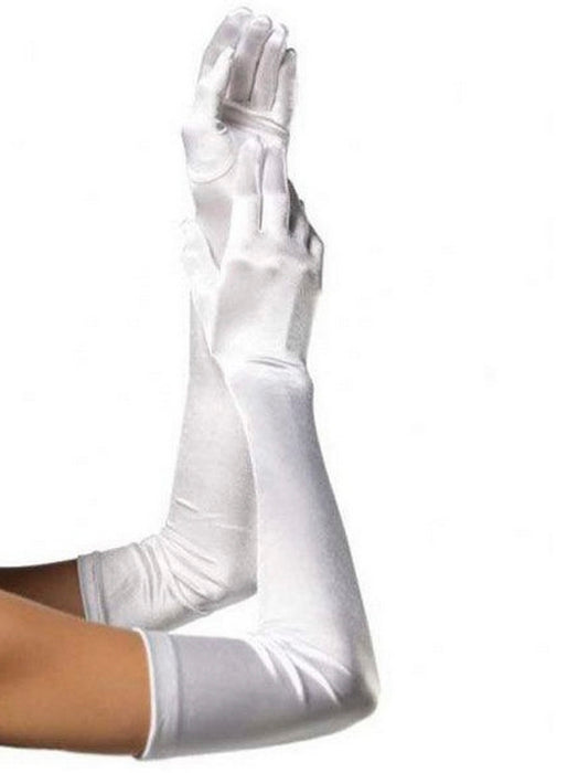 Women's Extra Long Satin Gloves - White - costumesupercenter.com