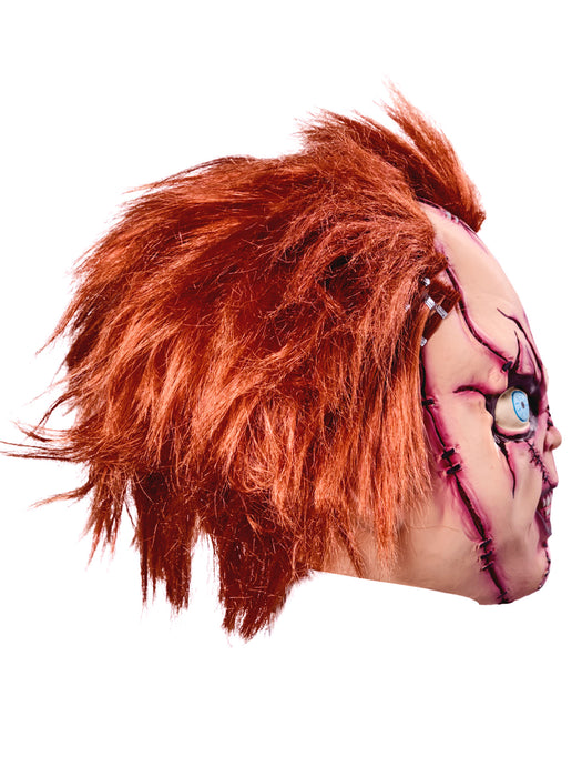 Men's Bride of Chucky Overhead Latex Chucky Mask with Hair and Stitches - costumesupercenter.com