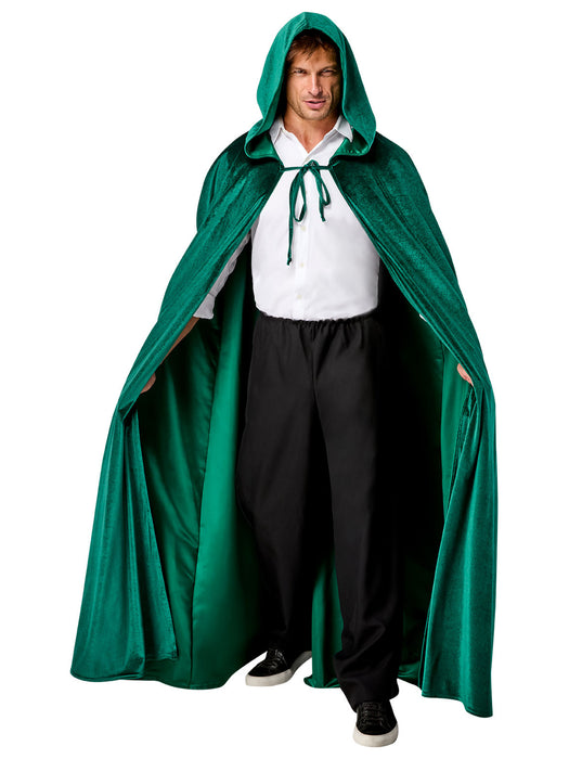 Adult Green Full Length Hooded Renaissance Cloak - costumesupercenter.com