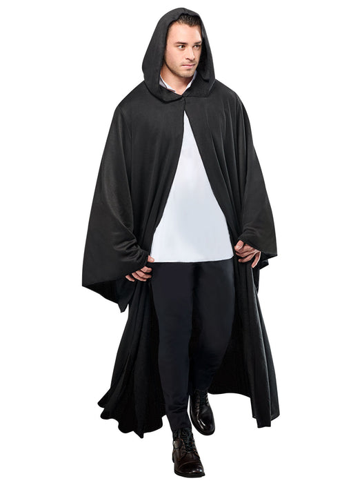 Adult Black Full Length Hooded Renaissance Cloak - costumesupercenter.com