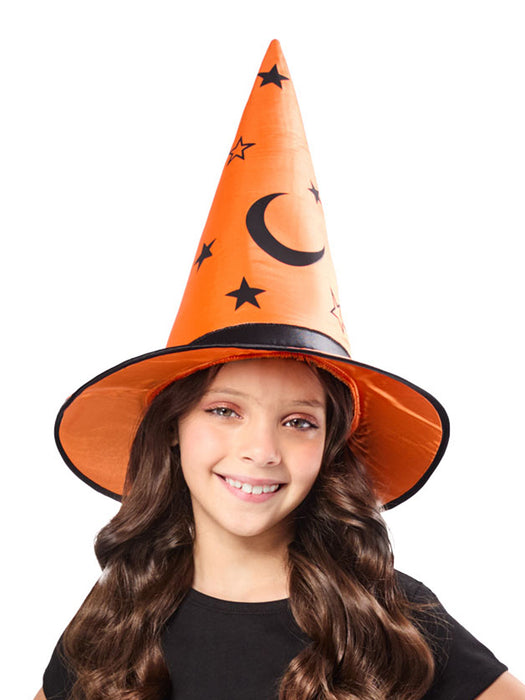 Kids' Orange and Black Celestial Witch Hat - costumesupercenter.com