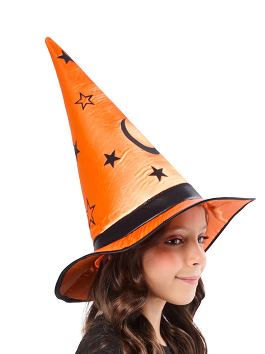 Kids' Orange and Black Celestial Witch Hat - costumesupercenter.com