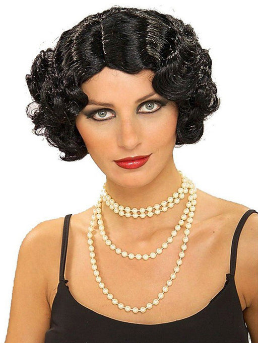 Women's Short and Wavy Black Flapper Wig - costumesupercenter.com