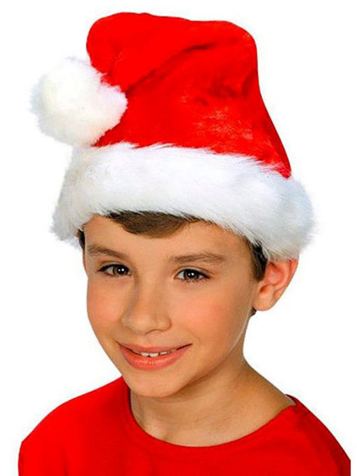 Kids' Red and White Plush Santa Hat - costumesupercenter.com