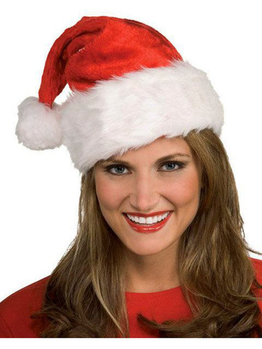 Adult Red and White Plush Santa Hat - costumesupercenter.com