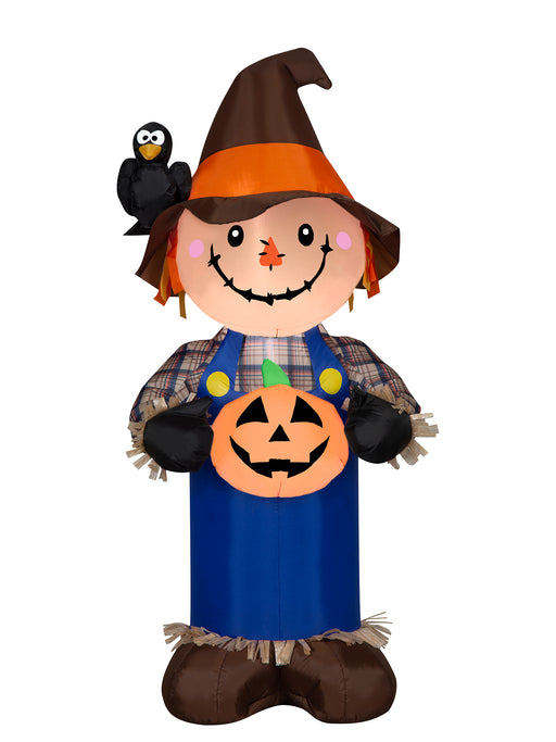 5 Foot Scarecrow with Jack-O'-Lantern Light Up Halloween Inflatable Lawn Decoration - costumesupercenter.com