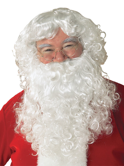 Men's White Santa Beard and Wig Set - Deluxe Economy - costumesupercenter.com