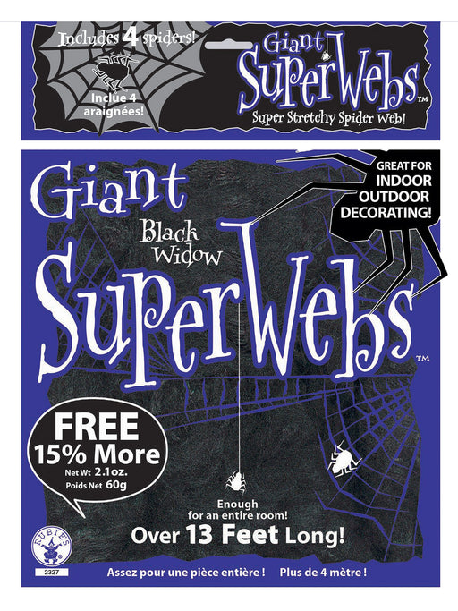 Giant Black Widow Super Spiderweb with 4 Spiders - 60 Grams - costumesupercenter.com