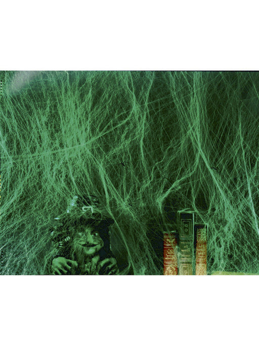 Giant Green Glow Super Spiderweb with Spiders - 60 Grams - costumesupercenter.com