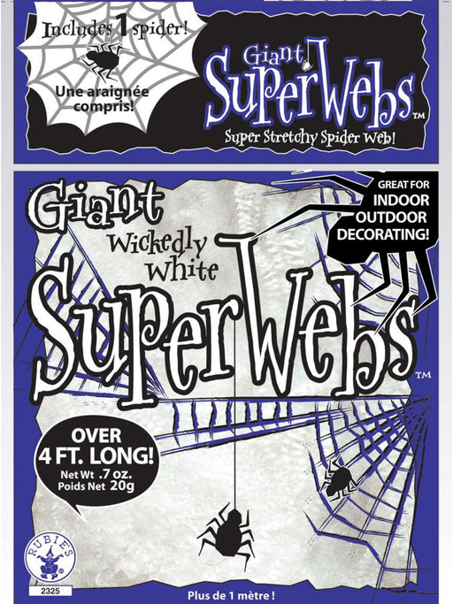 Giant Wickedly White Super Spiderweb with 4 Spiders - 138 Grams - costumesupercenter.com