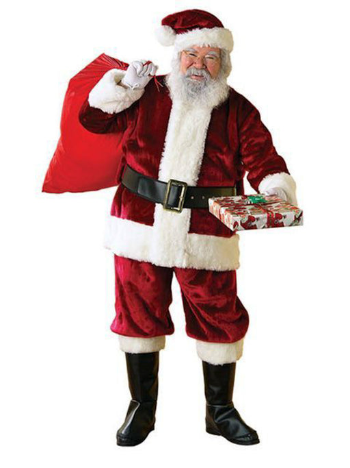 Adult X-large Dlx Regency Crimson Plush Santa Suit - costumesupercenter.com