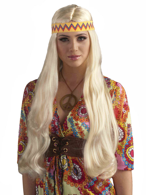 Adult Long Blonde Hippie Wig - costumesupercenter.com