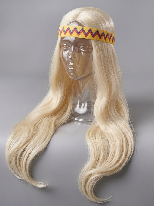 Adult Long Blonde Hippie Wig - costumesupercenter.com