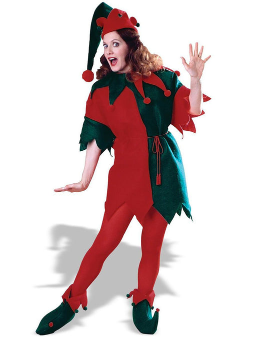 Adult Red and Green Elf Tunic and Hat - costumesupercenter.com