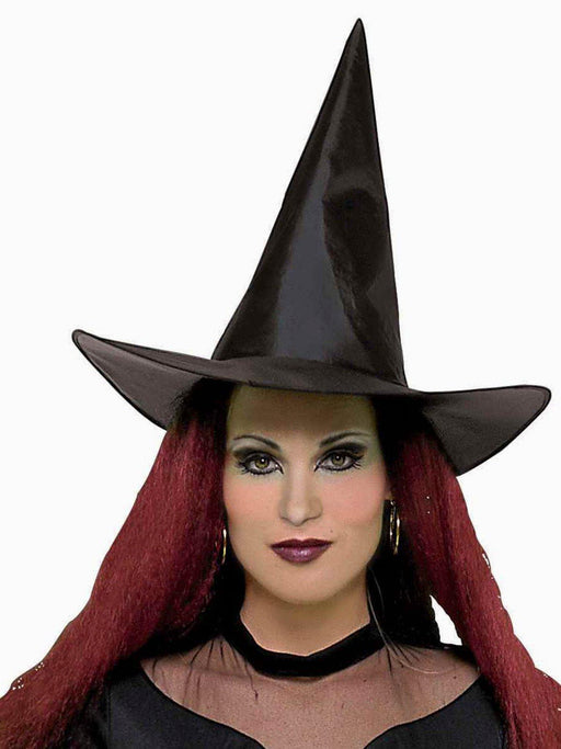 Adult Black Satin Classic Witch Hat - costumesupercenter.com