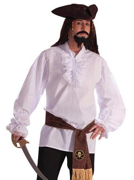 Men's White Lace Ruffle Pirate Shirt - costumesupercenter.com