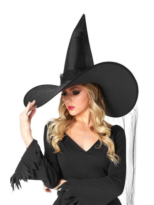 Adult Black Wide Brim Witch Hat - costumesupercenter.com