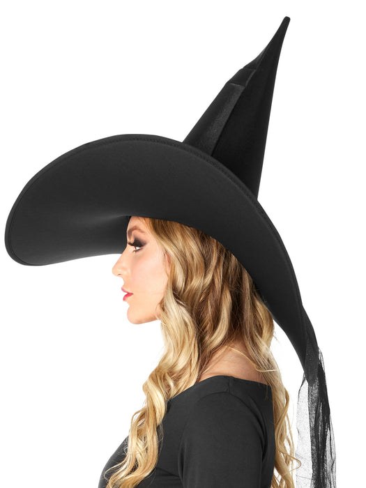 Adult Black Wide Brim Witch Hat - costumesupercenter.com