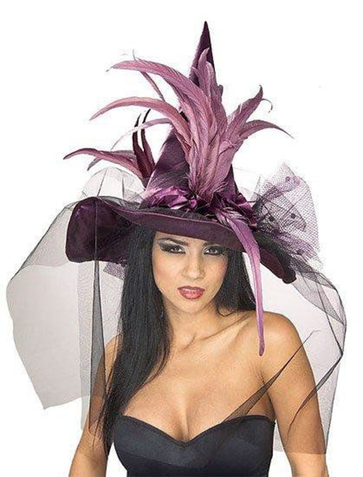 Purple Adult Hat with Feathers - costumesupercenter.com