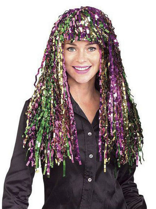 Long Multi Colored Mardi Gras Tinsel Wig - costumesupercenter.com