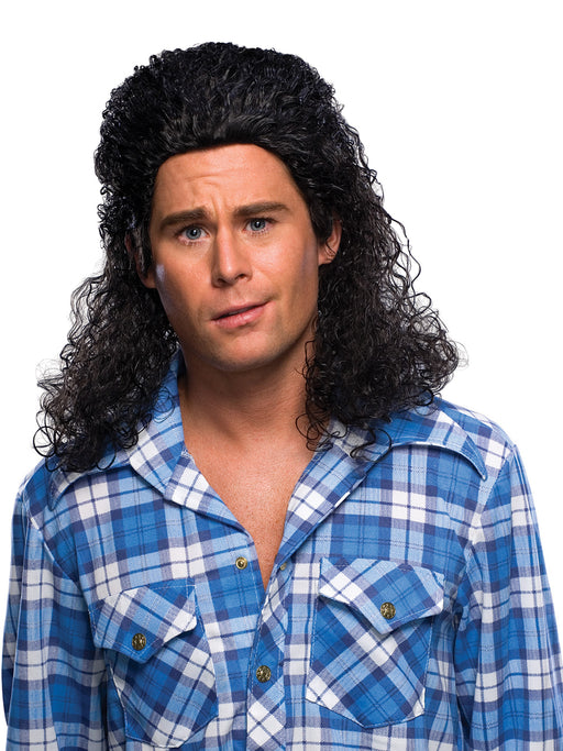 Men's Permed Black Mullet Wig - costumesupercenter.com