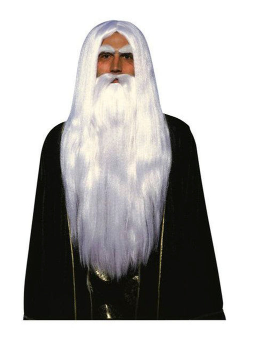 Men's White Merlin Wizard Wig and Beard Set - costumesupercenter.com