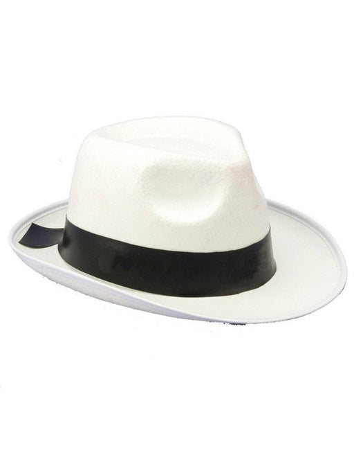 Adult White Fedora with Black Trim - costumesupercenter.com