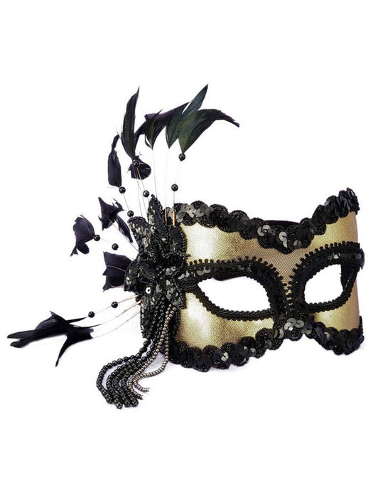 Gold Feather Eye Mask - costumesupercenter.com