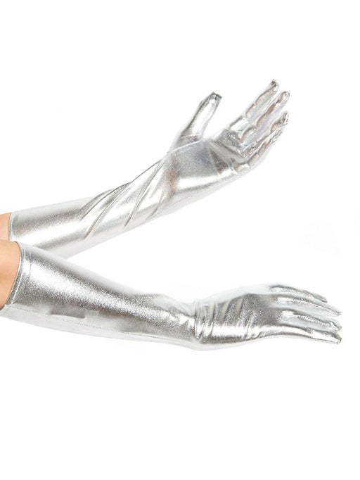Women's Silver Lame Gloves - costumesupercenter.com