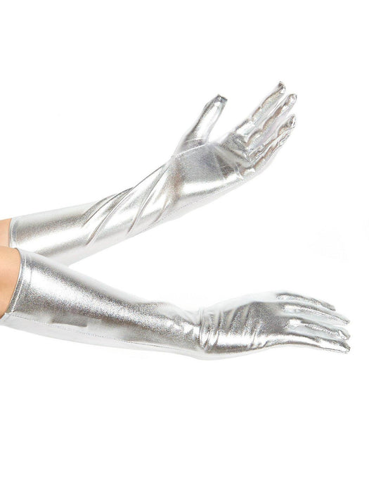 Silver Lam Adult Gloves - costumesupercenter.com