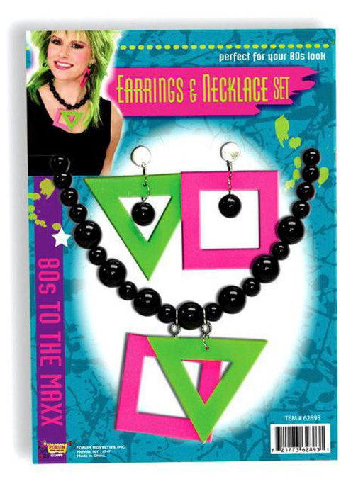 Women's Black and Neon Earring and Necklace Set - costumesupercenter.com