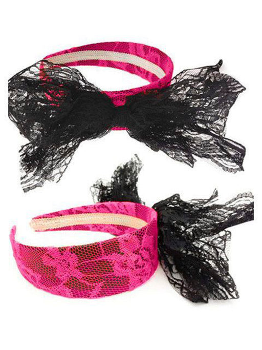 80's Lace Headband with Bow - costumesupercenter.com