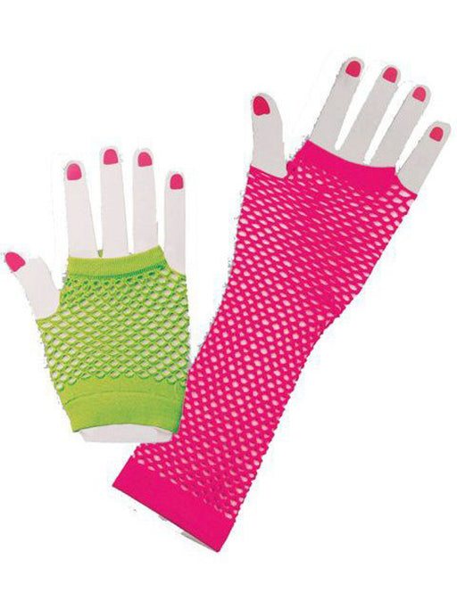 Women's Neon 1980's Fishnet Glove Set - costumesupercenter.com