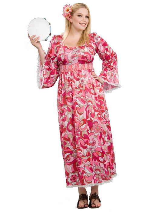Hippie Flower Child Adult Plus Costume - costumesupercenter.com