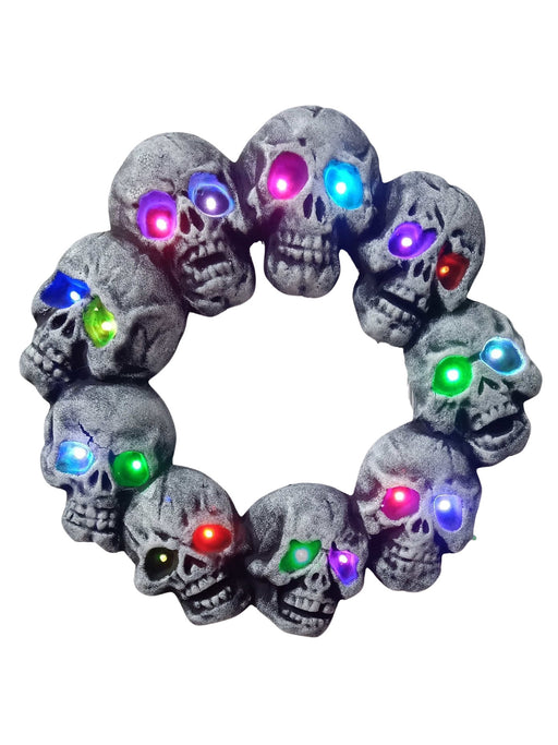 17.5-inch Light Up Skulls Wreath Window Wall Decoration - costumesupercenter.com