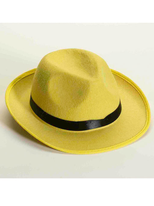 Adult Yellow Fedora with Black Trim - costumesupercenter.com