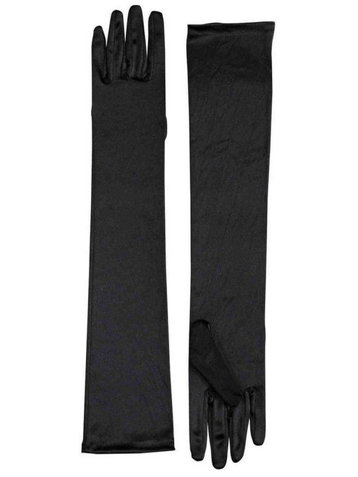 Women's Black Old Hollywood Extra Long Satin Gloves - costumesupercenter.com