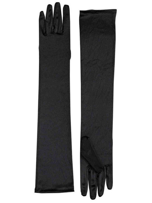 Long Satin Gloves - Black - costumesupercenter.com