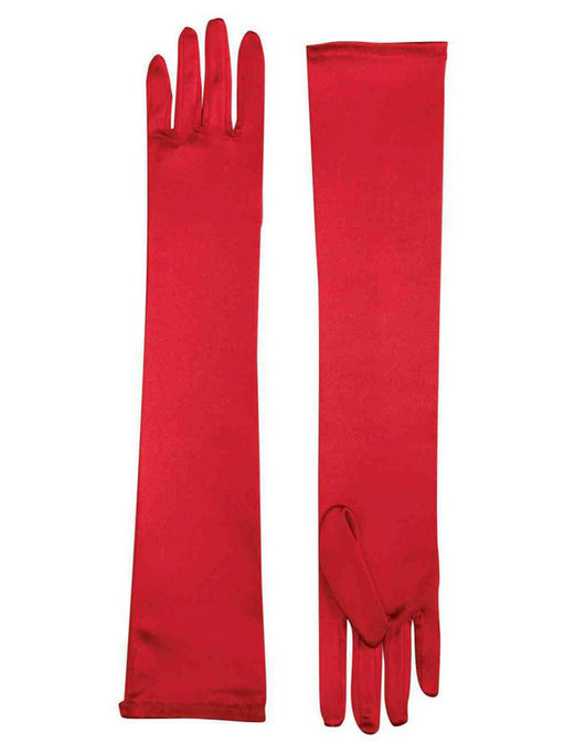 Women's Red Old Hollywood Extra Long Satin Gloves - costumesupercenter.com