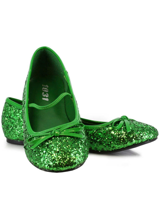 Green Sparkle Flat Shoes Child - costumesupercenter.com