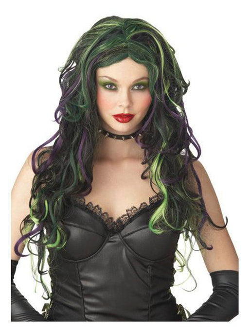 Multicolor Witch Black Purple And Green Wig Adult - costumesupercenter.com