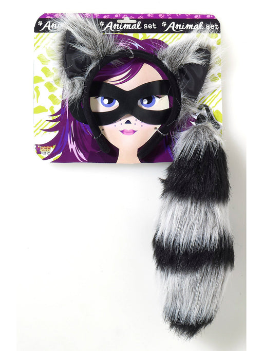 Adult Raccoon Ears Headband and Tail - costumesupercenter.com