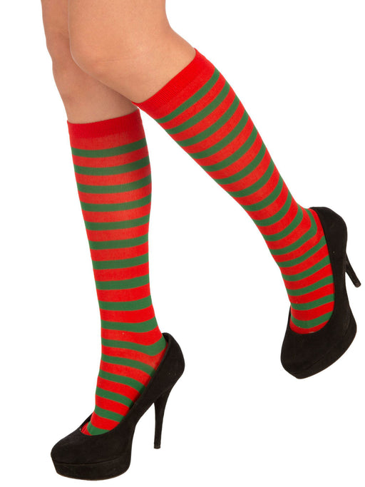 Adult Red and Green Striped Socks - costumesupercenter.com