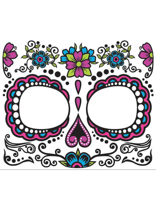Adult Day Of The Dead Inspired Temporary Face Tattoo - costumesupercenter.com